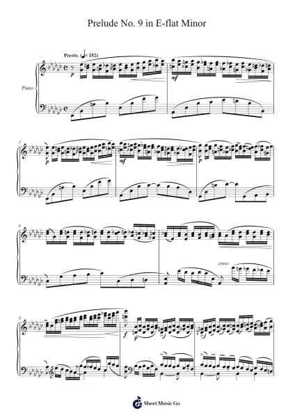 Prelude No. 9 in E-flat Minor Sheet Music by Sergei Rachmaninoff-Arr.Sherniei