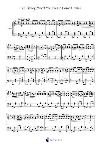 Bill Bailey, Won't You Please Come Home? Sheet Music by Hughie Cannon-Arr.Hillian