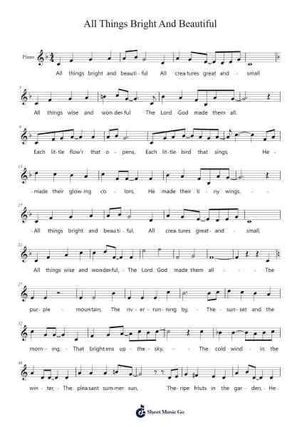 All Things Bright and Beautiful Sheet Music by Misc Traditional-Arr.Backpert Poexon