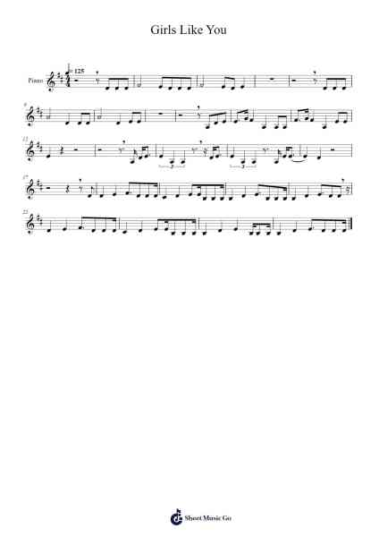 Girls Like You Musica per pianoforte di Ally Ooi - Arr.Wano'neil Orn