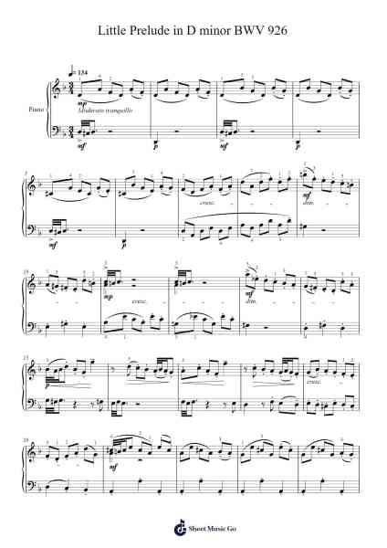 Little Prelude in D Minor, BWV 926 Sheet Music by Johann Sebastian Bach-Arr.Ruthmie