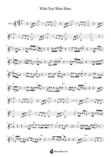 Wish You Were Here Sheet Music by Pink Floyd-Arr.Bowsibyl Twainses