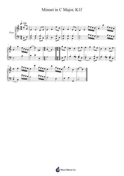 Minuet in C Major, K. 1f Musica per pianoforte di W. A. Mozart - Arr.Wentio Termaltz