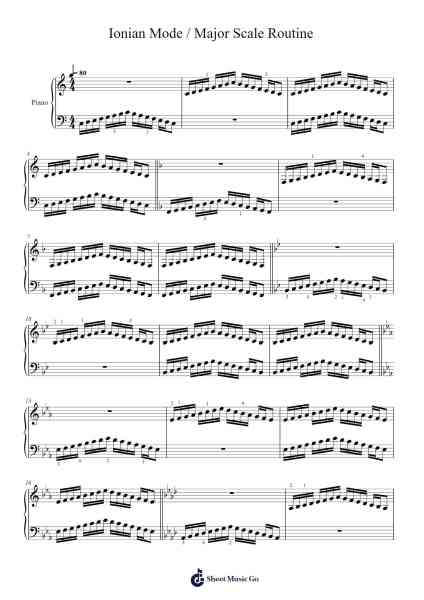 Ionian Mode / Major Scale Routine with Fingerings Sheet Music by Virlouis-Arr.Branbart
