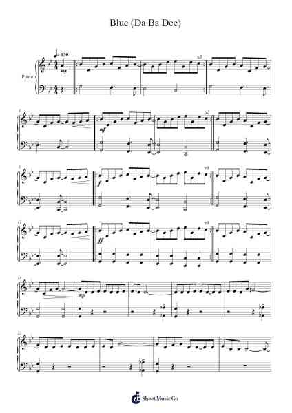Blue (Da Ba Dee) Sheet Music by Eiffel 65-Arr.Luda Gaian