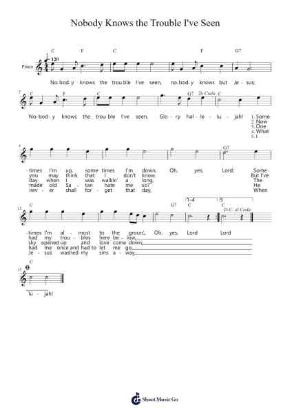 Nobody Knows the Trouble I've Seen Sheet Music by Mahalia Jackson-Arr.Wyli