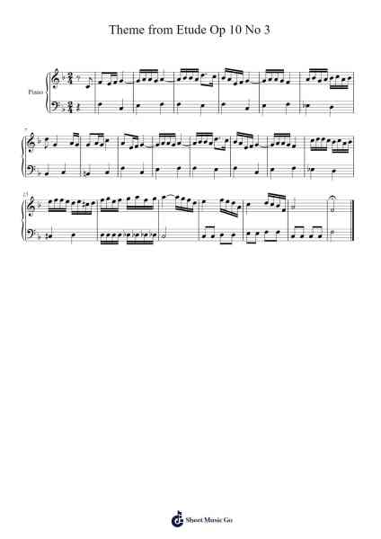 Theme from Etude Op 10 No 3 Sheet Music by Frédéric Chopin-Arr.Kelthea