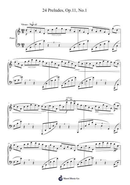 24 Preludes, Op. 11, No. 1 in C Sharp Minor Sheet Music by Alexander Scriabin-Arr.Bunharine Coftroy