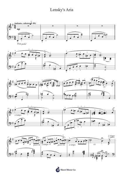 Lensky's Aria from Eugene Onegin by Pyotr Ilyich Tchaikovsky Sheet Music by Pyotr Ilyich Tchaikovsky-Arr.Payyule