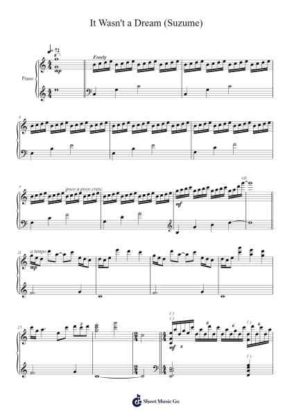 It Wasn't a Dream (Suzume) Sheet Music by RADWIMPS-Arr.Diabaird