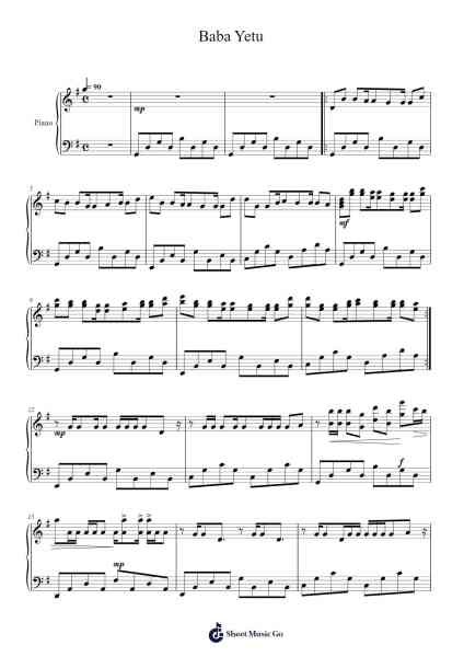 Baba Yetu Sheet Music by Christopher Tin-Arr.Hodgdice