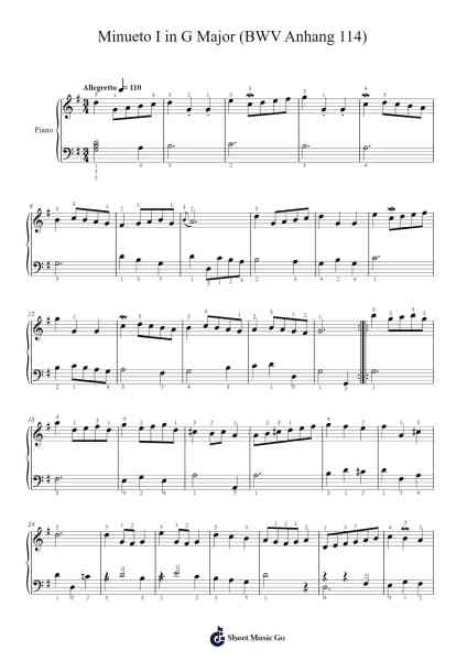 Minueto I in G Major (BWV Anhang 114) Sheet Music by Christian Petzold-Arr.Brandwight Gillget