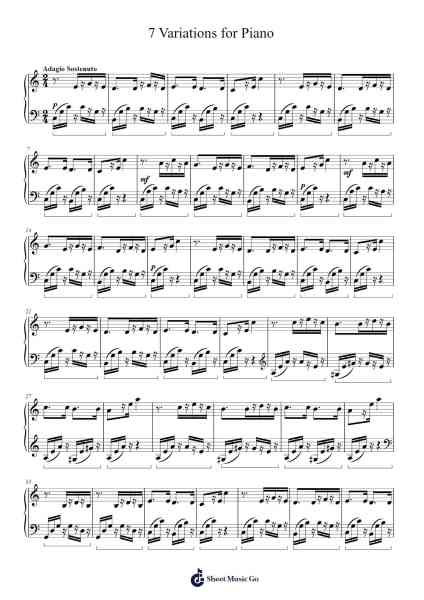 7 Variations for Piano Sheet Music by Wilco-Arr.Joypoe Willze
