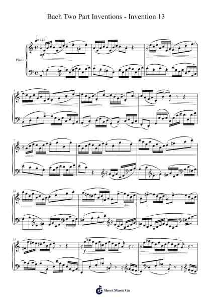 Two-Part Invention No. 13 in A Minor, BWV 784 Sheet Music by Johann Sebastian Bach-Arr.Pruthel
