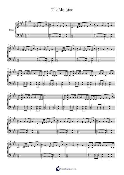 The Monster Sheet Music by Eminem-Arr.Yuledawn