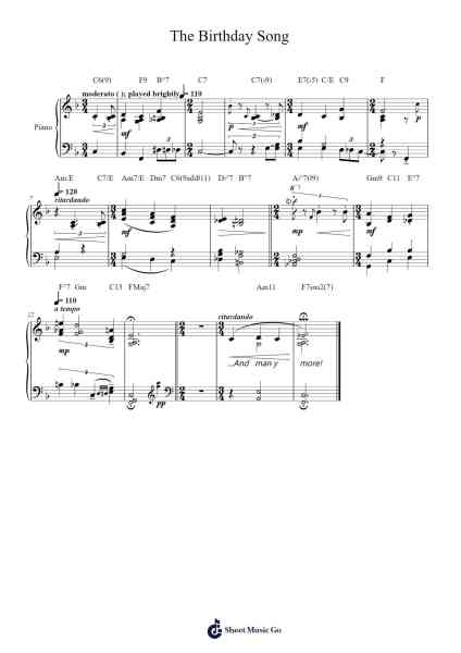 The Birthday Song Sheet Music by Traditional; Patty Hill & Mildred J. Hill-Arr.Cocroft Blairkins