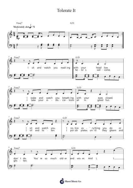 Tolerate It Sheet Music by Taylor Swift-Arr.Pastowe Olseph