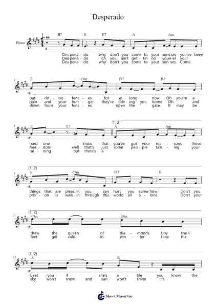 Desperado Sheet Music by Eagles-Arr.Brianphrey Judphne