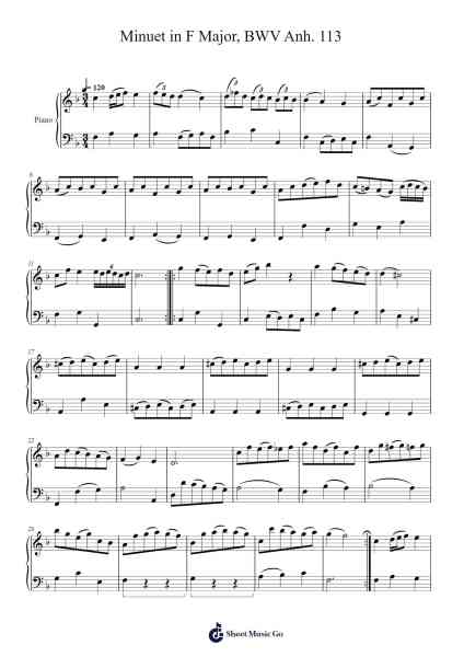 Minuet in F Major, BWV Anh. 113 Sheet Music by Johann Sebastian Bach-Arr.Betbur