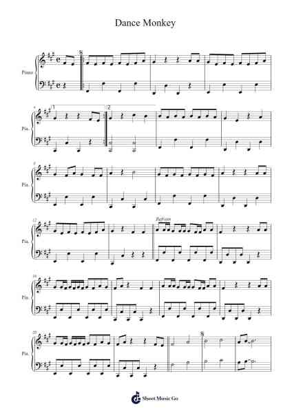 Dance Monkey Sheet Music by N.TOUCHARD-Arr.Gwenje Cookmike