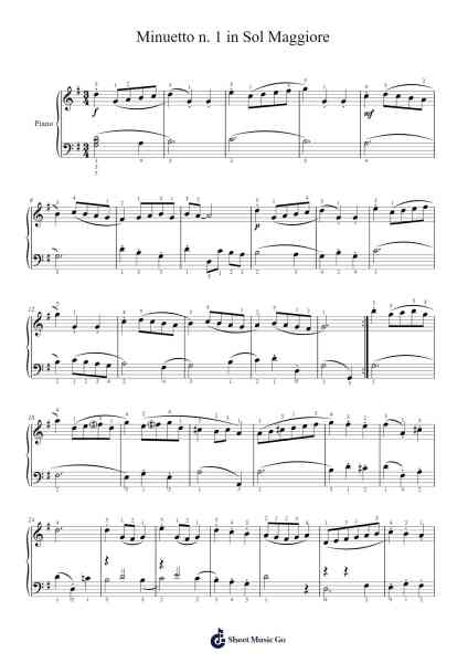 Minuetto n. 1 in Sol Maggiore Sheet Music by Johann Sebastian Bach-Arr.Blansid Pashaw