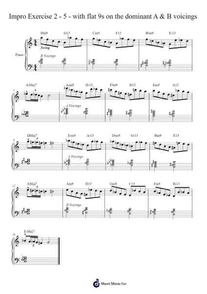 Impro Exercise 2 - 5 - with flat 9s on the dominant A & B voicings Sheet Music by undefined-Arr.Thomgreg