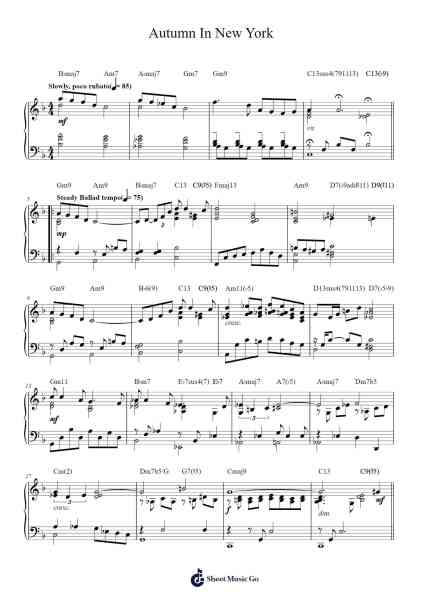 Autumn In New York Sheet Music by Frank Sinatra-Arr.Joedrich