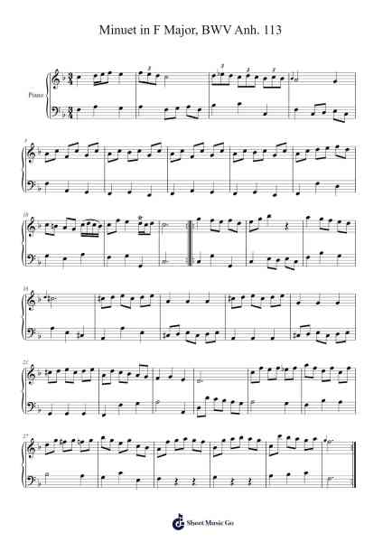 Minuet in F Major, BWV Anh. 113 Sheet Music by Johann Sebastian Bach-Arr.Thadean Chilridge