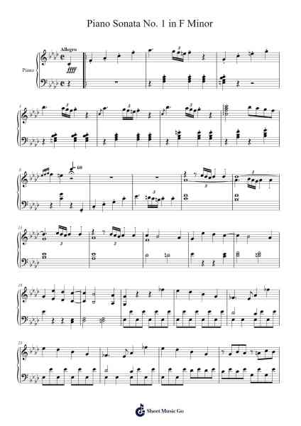 Piano Sonata No. 1 in F Minor: I. Allegro Sheet Music by Ludwig van Beethoven-Arr.Dawnbian Sherqe