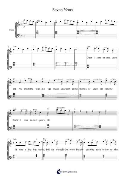Seven Years Sheet Music by Lukas Graham-Arr.Dukim