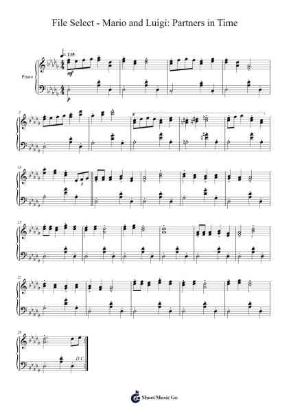 File Select - Mario and Luigi: Partners in Time Sheet Music by Yoko Shimomura-Arr.Hewkay Brewstience