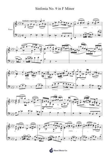 Sinfonia No. 9 in F Minor, BWV 787 (3-part Invention) Sheet Music by Johann Sebastian Bach-Arr.Leeles Stoweser