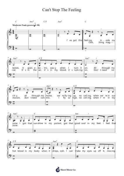 Can't Stop The Feeling Sheet Music by Justin Timberlake-Arr.Nyroy Vebe