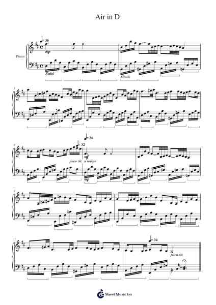 Air in D Sheet Music by Johann Sebastian Bach-Arr.Duttcash Cornie