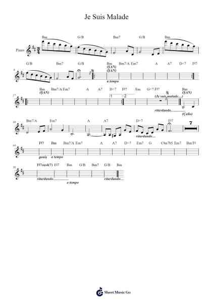 Je Suis Malade Sheet Music by undefined-Arr.Wooraine Fintis