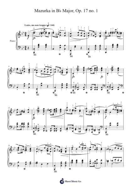 Mazurka in B-flat Major, Op. 17, No. 1 Sheet Music by Frédéric Chopin-Arr.Urdia Janhue