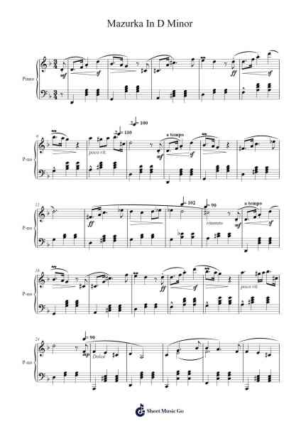 Mazurka In D Minor Sheet Music by Mateusz Grzelczyk-Arr.Fowter Brookecooke