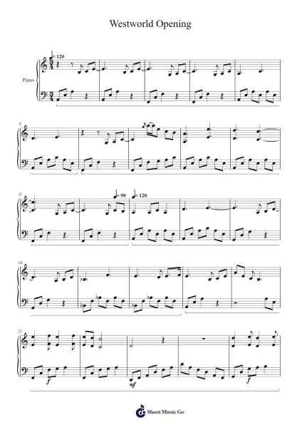 Westworld Opening Sheet Music by undefined-Arr.Mireed Rhystwain