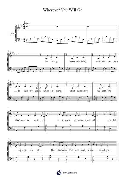 Wherever You Will Go Sheet Music by The Calling-Arr.Websjean Hodgdre