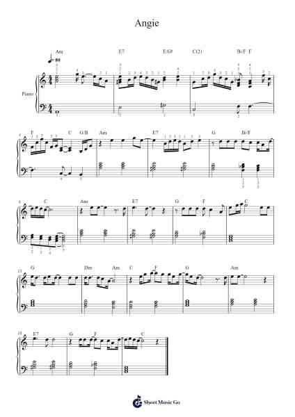 Angie Sheet Music by The Rolling Stones-Arr.Clylogg Brarie