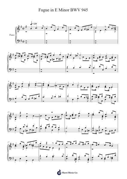 Fugue in E Minor, BWV 945 Sheet Music by Johann Sebastian Bach-Arr.Edlup Denlouie