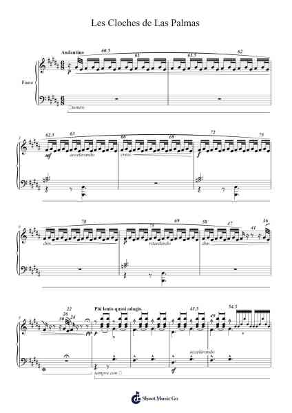 Étude Opus 111 No. 4 in G♯ Minor, "Les Cloches de Las Palmas" Sheet Music by Charles-Camille Saint-Saëns-Arr.Lambken Bespag