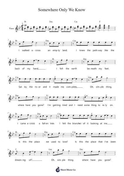 Somewhere Only We Know Sheet Music by undefined-Arr.Chloemen O'Cazie