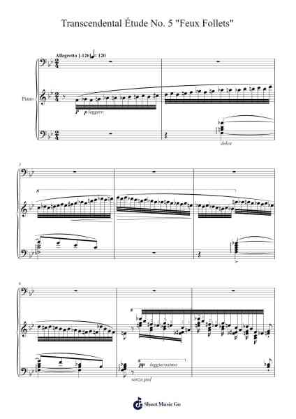 Transcendental Étude No. 5 "Feux Follets" in B-Flat Major Musica per pianoforte di Franz Liszt - Arr.Gemfoe Conchey