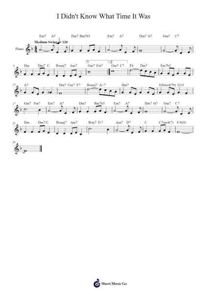 I Didn't Know What Time It Was Sheet Music by Richard Rodgers-Arr.Mollwalsh Dinions