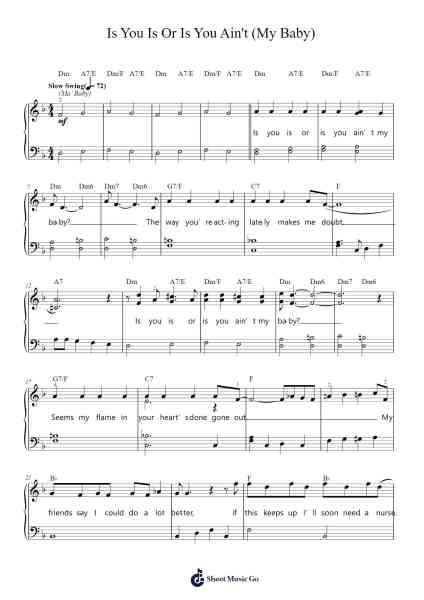 Is You Is Or Is You Ain't (My Baby) Sheet Music by Louis Jordan-Arr.Natpold Vinvin