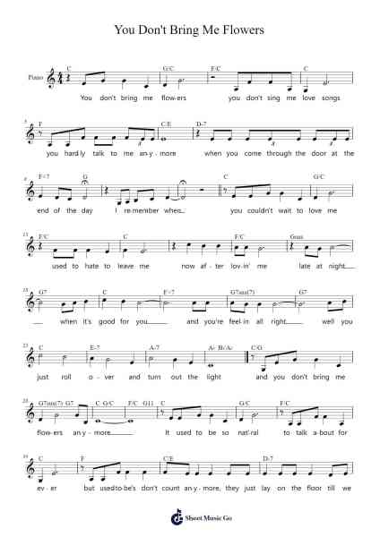 You Don't Bring Me Flowers Sheet Music by Neil Diamond-Arr.Franling Godrwood