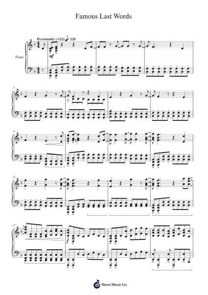 Famous Last Words Sheet Music by My Chemical Romance-Arr.Holew Brianmaud