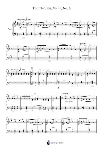 For Children, Vol. 1, No. 5 Sheet Music by Béla Bartók-Arr.Whitether