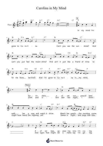 Carolina in My Mind Sheet Music by James Taylor-Arr.Beckfey Earlnice